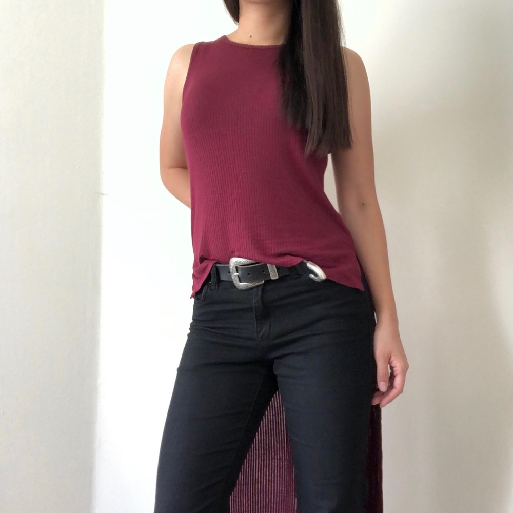 American Dream Asymmetric Sleeveless Burgundy Top